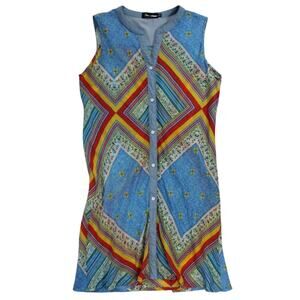 Creation XXL Sleeveless Button Front Tunic Top Boho Patchwork Floral Print